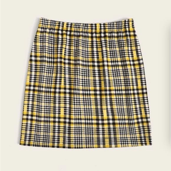 Checkered Slit Hem Tartan Print Skirt - Picture 1 of 2